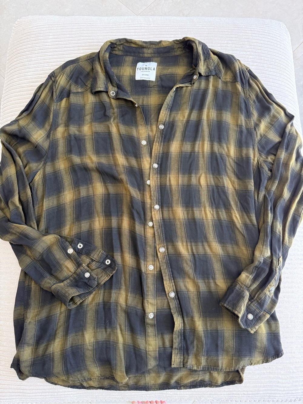 YoungLA Olive & Black Plaid Button-Down Shirt